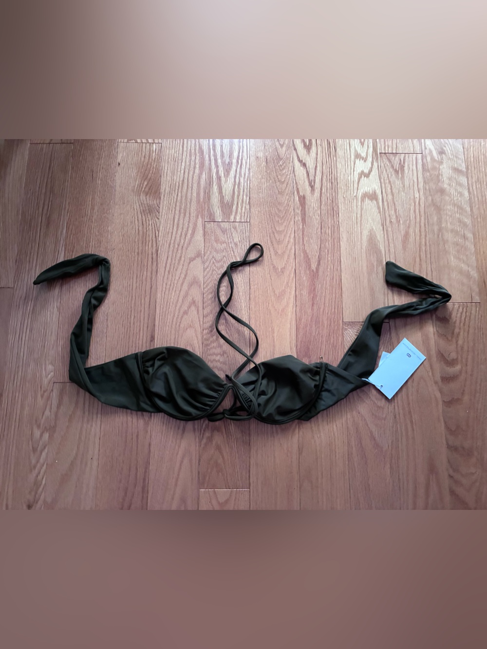 Caroline Constas Dark Olive Bikini Top with Tie Straps